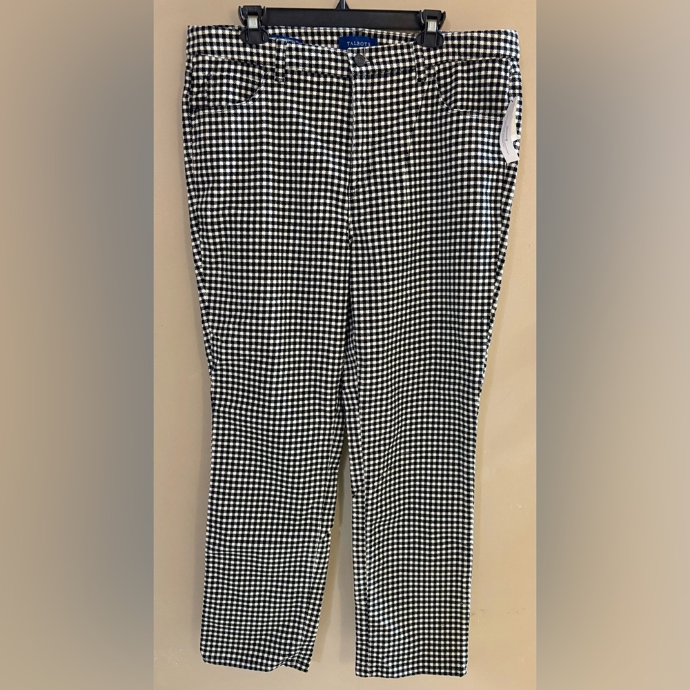 Talbots Size 16 Velveteen Black and White Check Pants, NWT